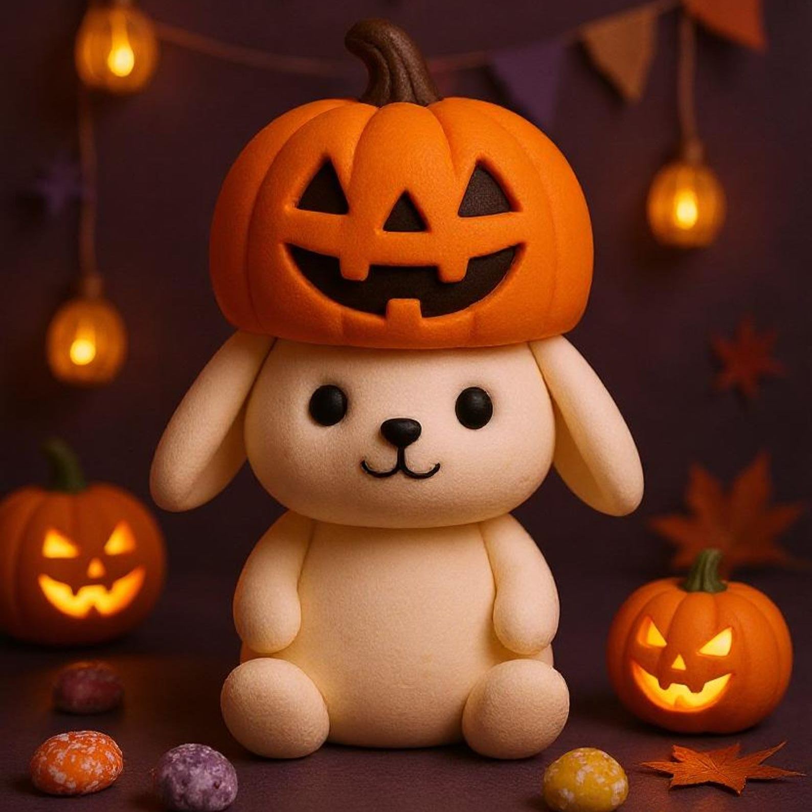Halloween Pumpkin Bunny Figurine