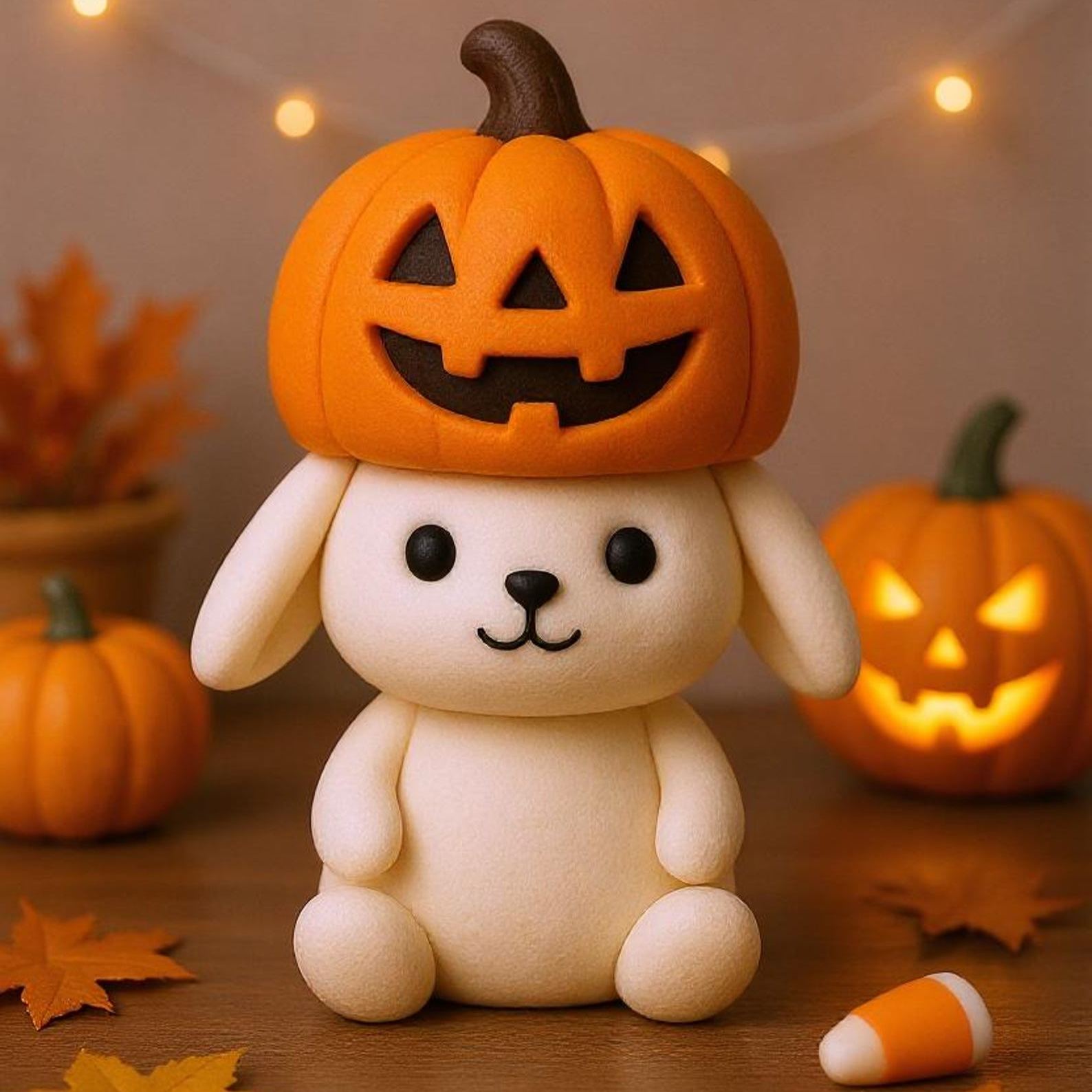 Halloween Pumpkin Bunny Figurine
