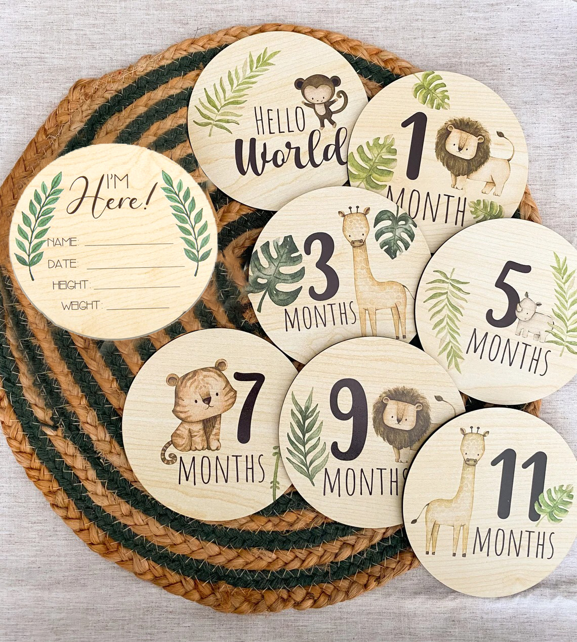 Safari Animals Wooden Baby Milestone Cards