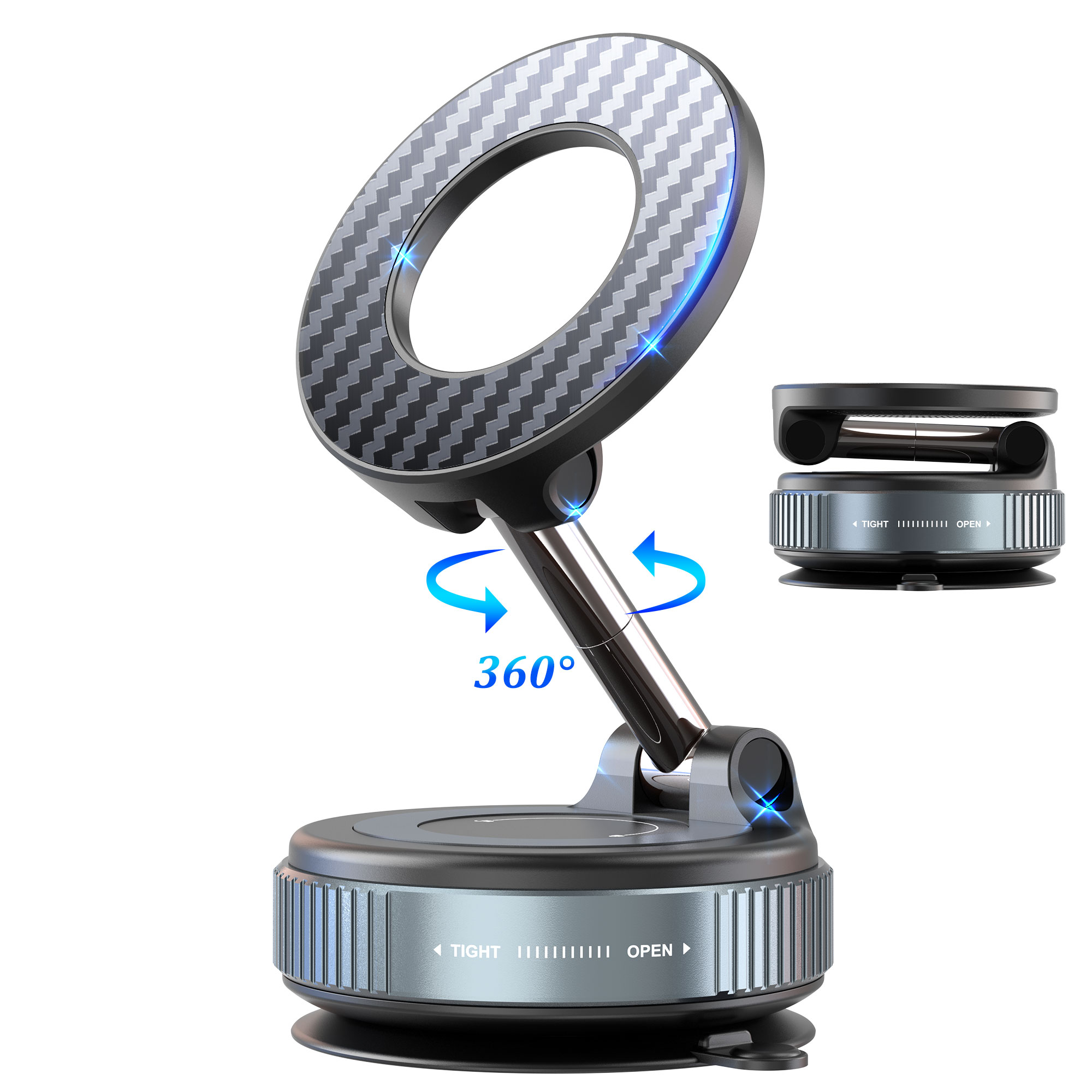 Tesla-Ready Vacuum Suction Car Mount for MagSafe - 360° Adjustable, Foldable, Strong N55 Magnets