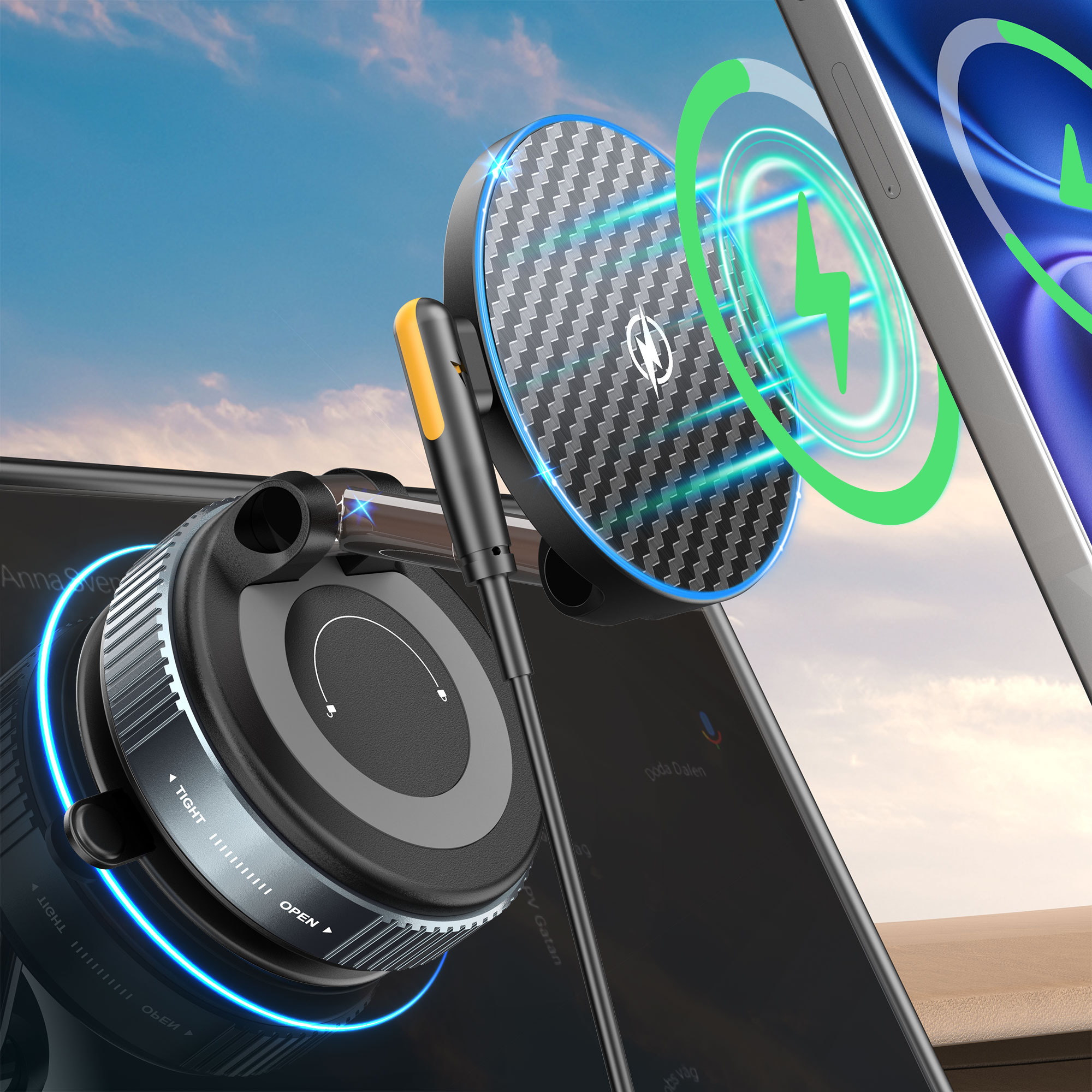 Upgraded MagSafe Car Mount | Vacuum Suction | 15W Fast Charging | 360° Adjustable