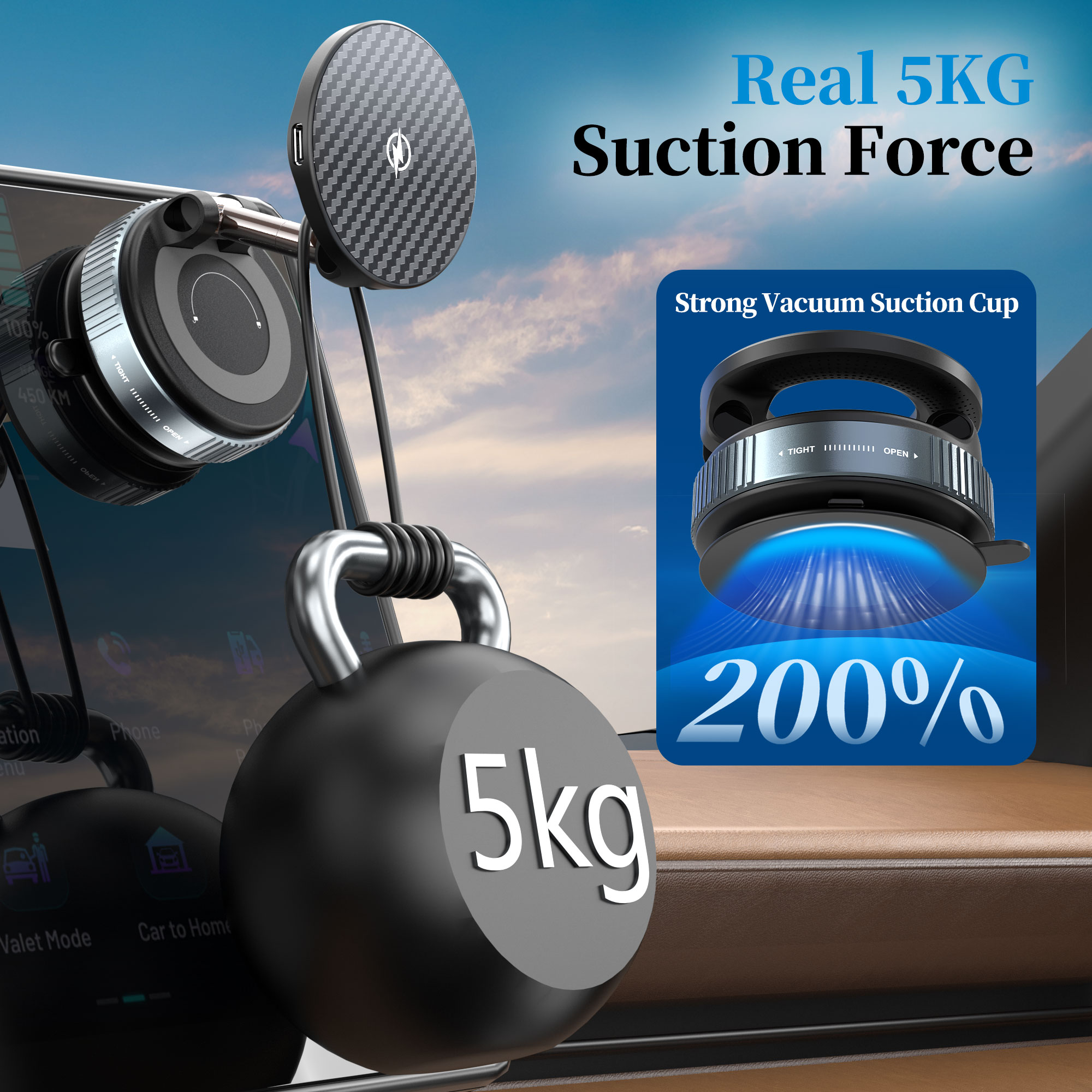 Upgraded MagSafe Car Mount | Vacuum Suction | 15W Fast Charging | 360° Adjustable