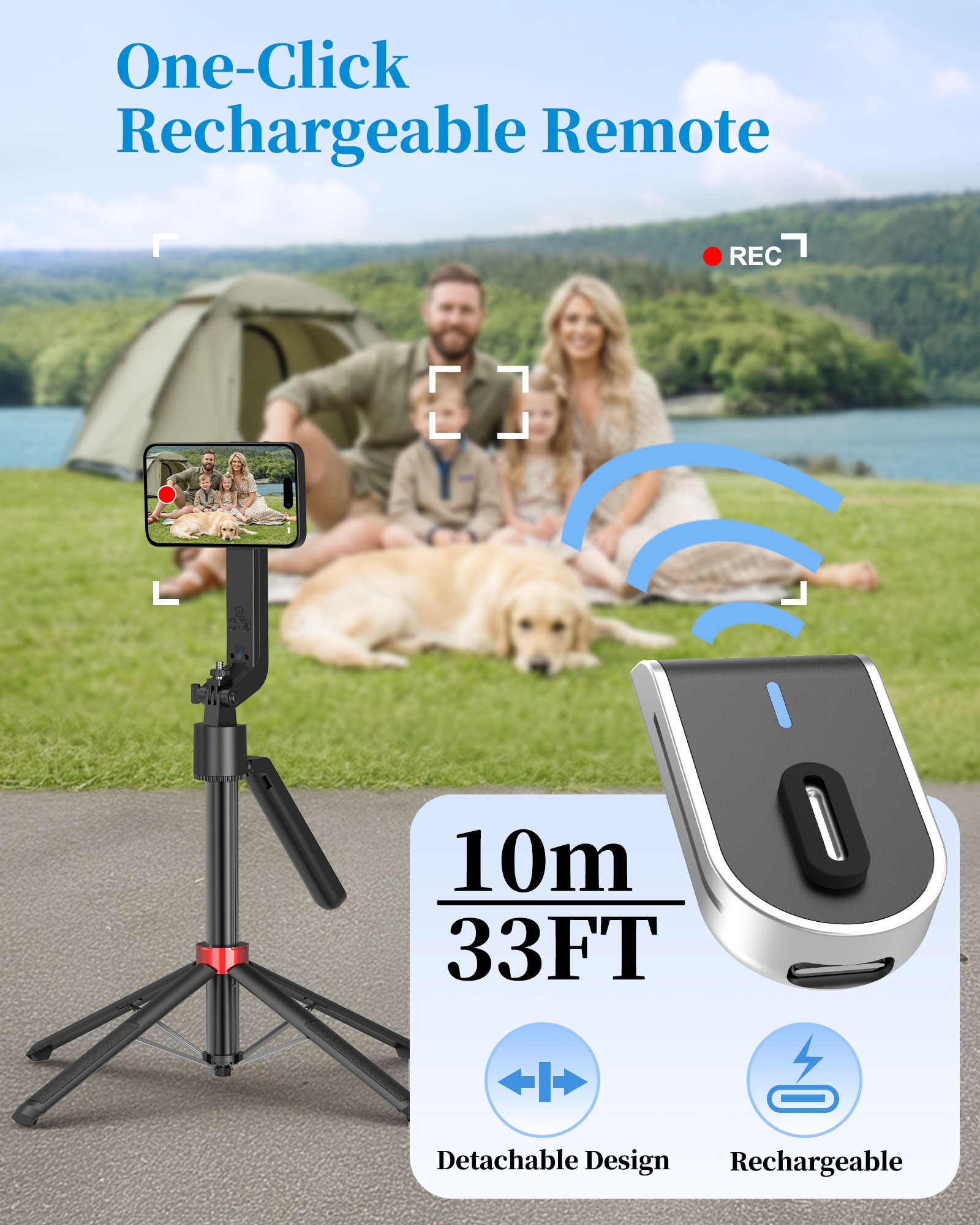Magnetic Selfie Stick – Floor Standing with AI Face Tracking | Auto 360° Tracking, Gesture Control & Bluetooth Remote