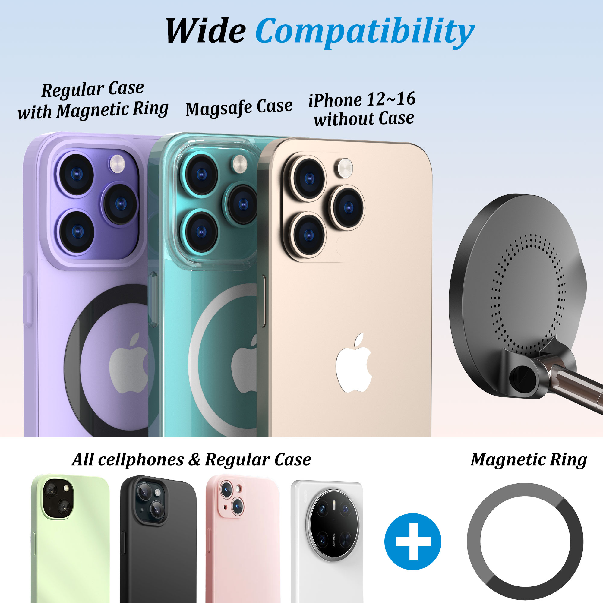 Upgraded MagSafe Car Mount | Vacuum Suction | 15W Fast Charging | 360° Adjustable