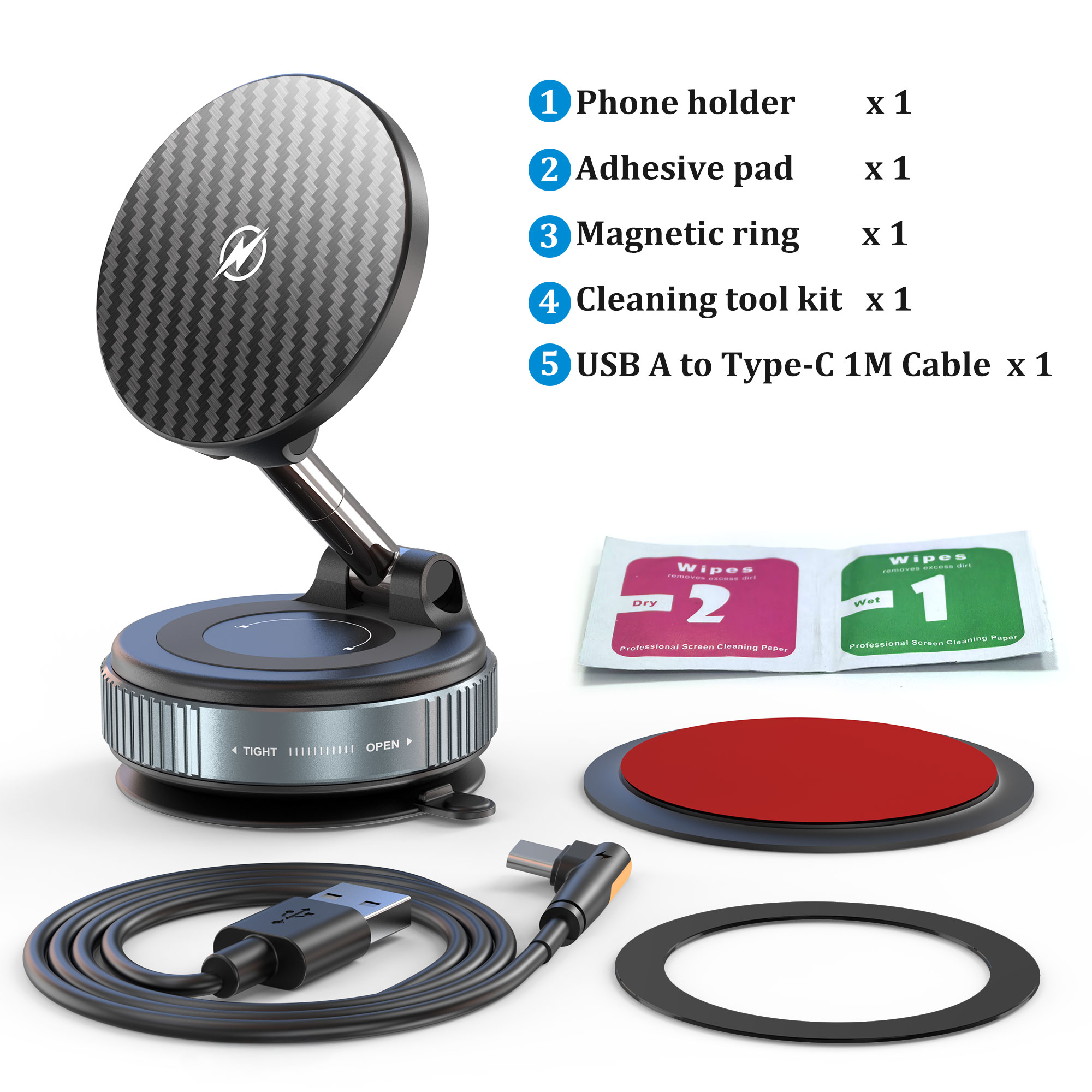 Upgraded MagSafe Car Mount | Vacuum Suction | 15W Fast Charging | 360° Adjustable