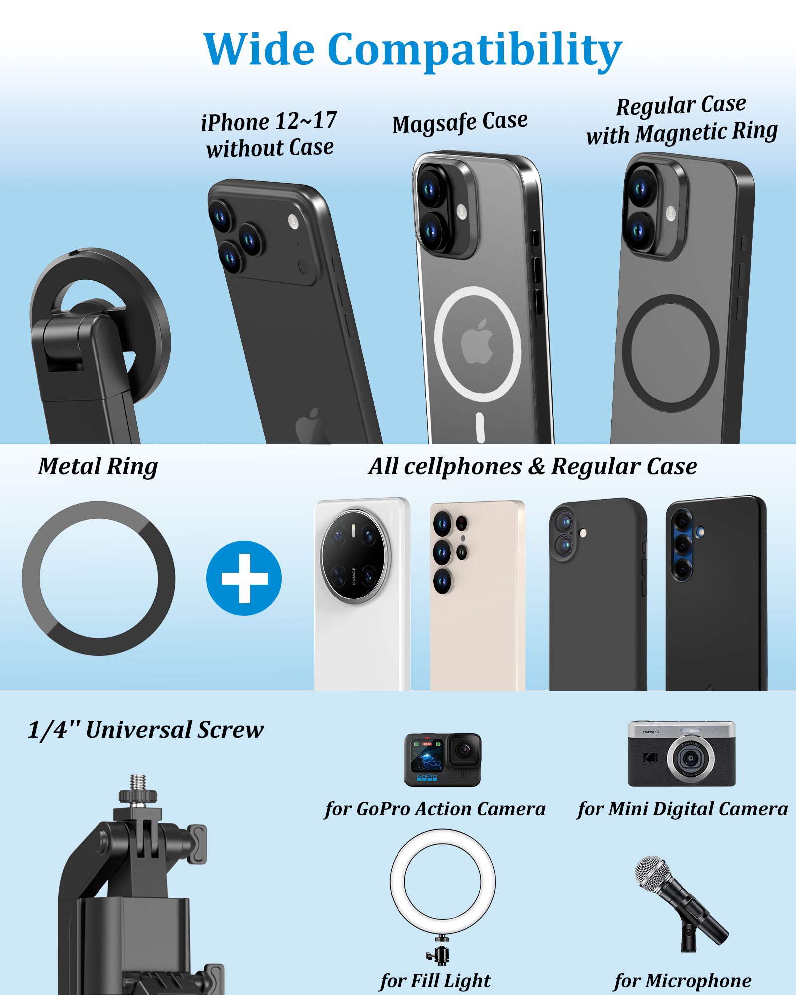 Magnetic Selfie Stick – Floor Standing with AI Face Tracking | Auto 360° Tracking, Gesture Control & Bluetooth Remote