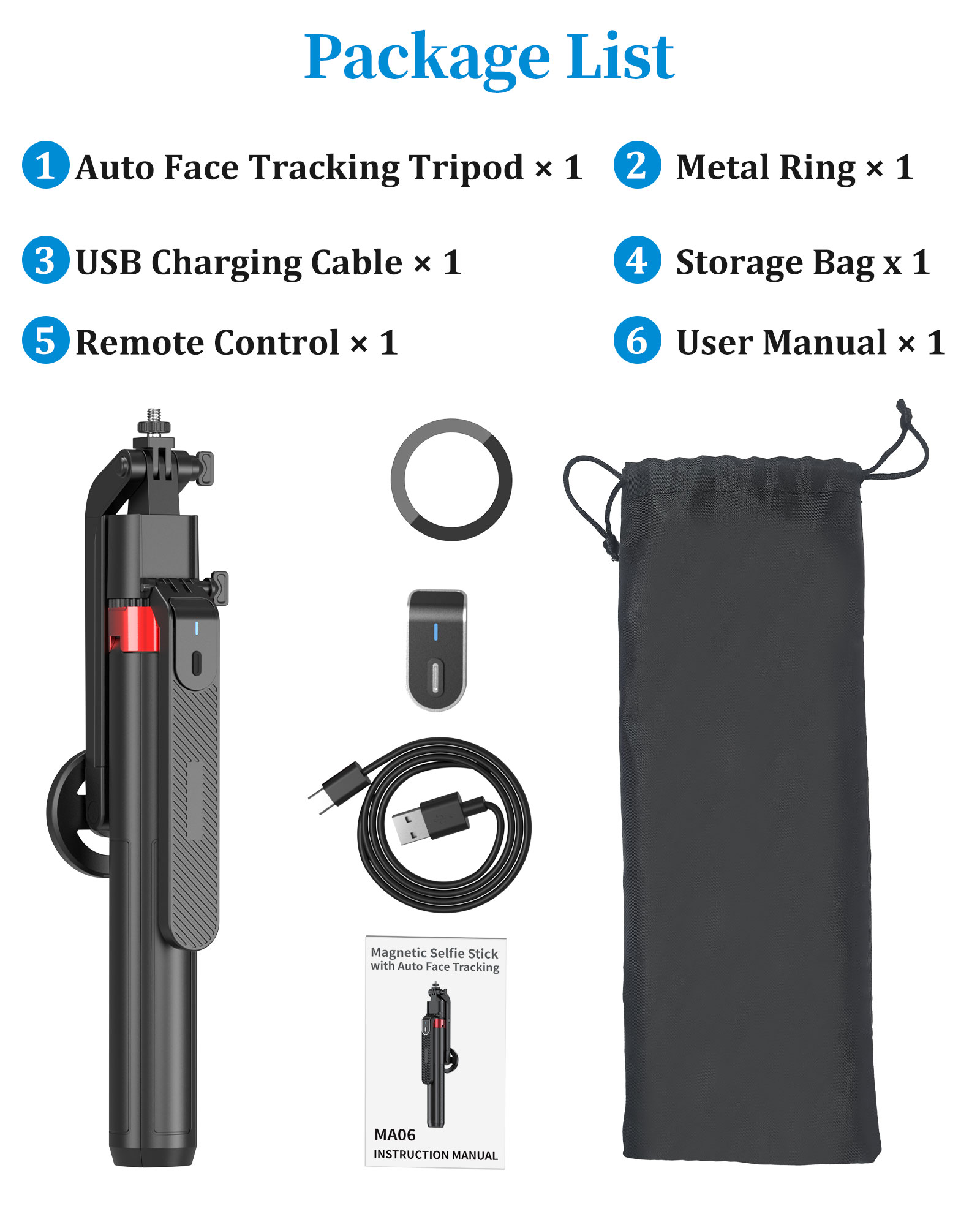 Magnetic Selfie Stick – Floor Standing with AI Face Tracking | Auto 360° Tracking, Gesture Control & Bluetooth Remote