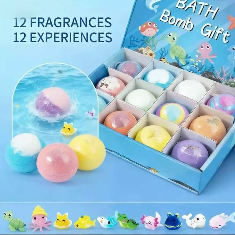 Bath Bombs Gift Set of 12 + Surprise Ocean Toys Inside