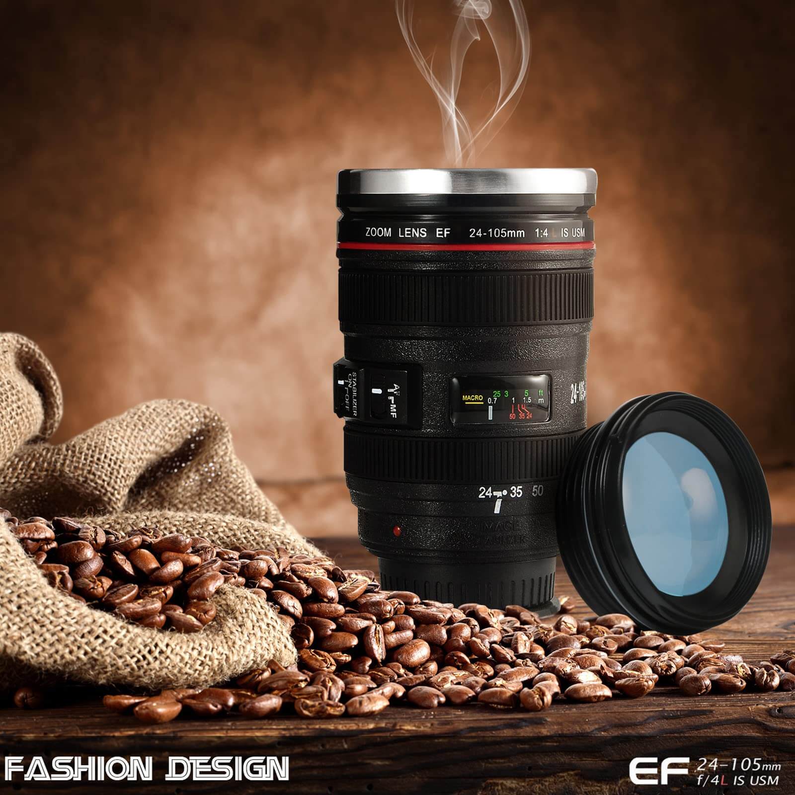 Self Stirring Camera Lens Mug