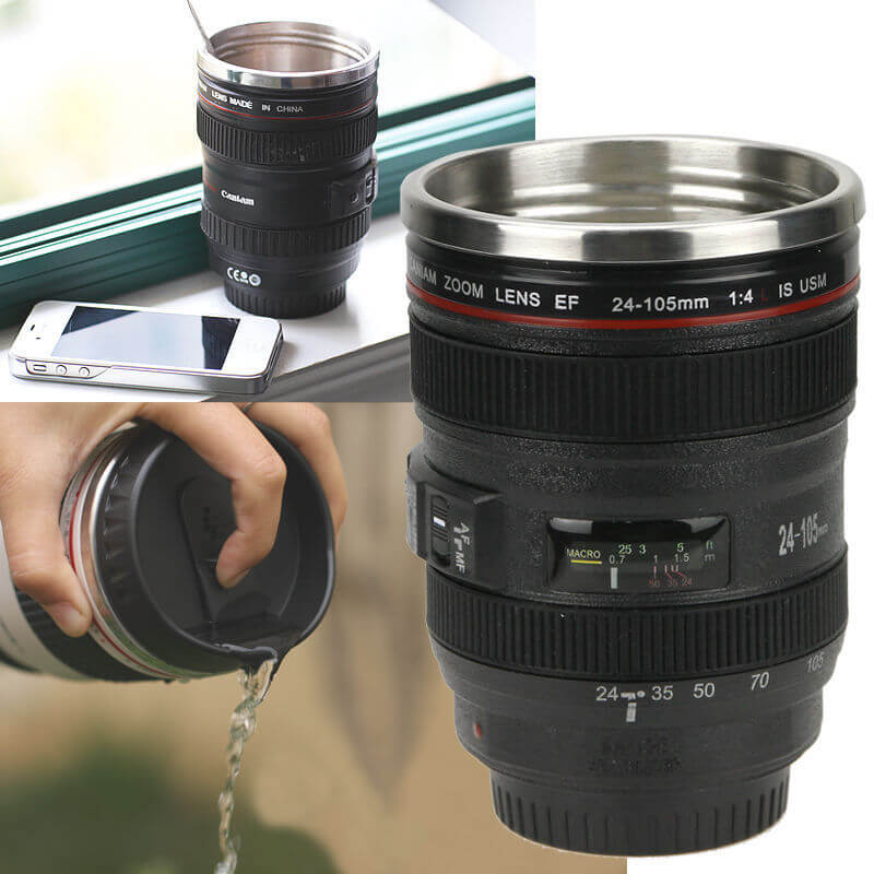 Self Stirring Camera Lens Mug