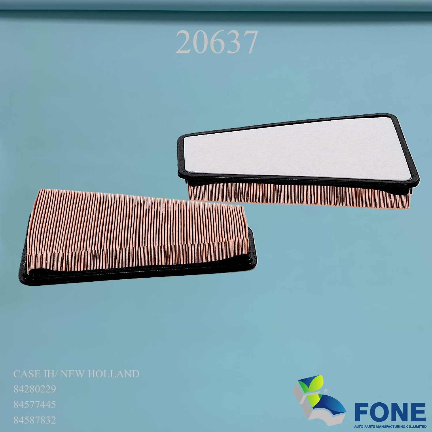 20637 CABIN AIR FILTER FOR CASE IH/ NEW HOLLAND
84280229,84577445,84587832
FLEETGUARD	AF56092
HIFI-FILTER	SC70132
QTP	43669
SF-FILTER	SKL46473
WIX	WP10372
