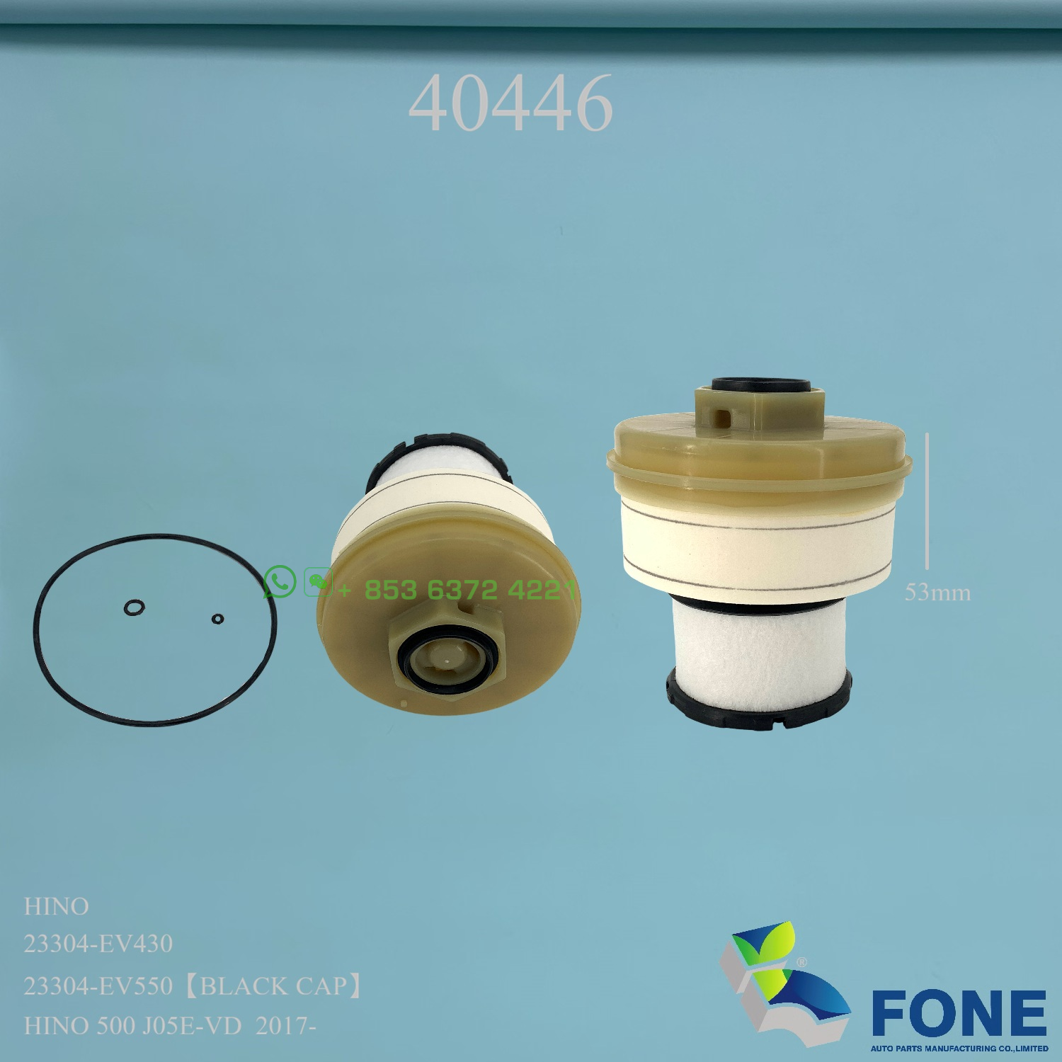 40446 FUEL FILTER FOR HINO
HINO	23304-EV430
HINO	23304-EV550
JS-FILTER	FE1039
WESFIL(AU)	WCF368
RYCO	R2893P
HINO 500 J05E-VD  2017-