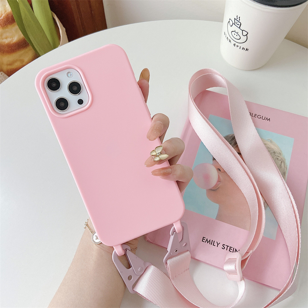 Matte Soft Silicone Crossbody Case For iPhone