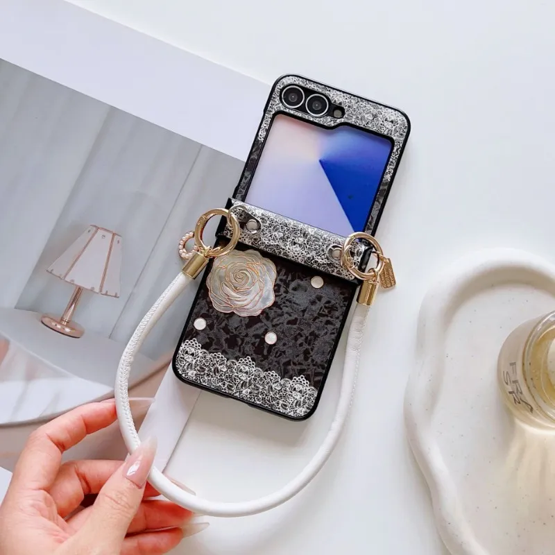 Vintage gold print rose folding phone case for Samsung