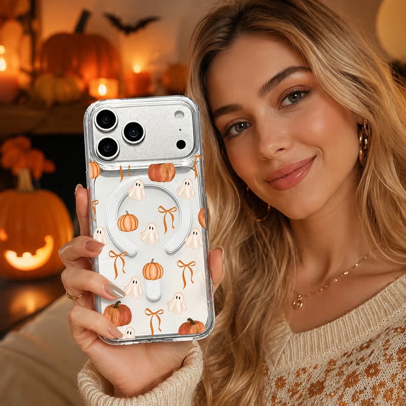 Cute Ghost Pumpkin Bow Magnetic Case For iPhone
