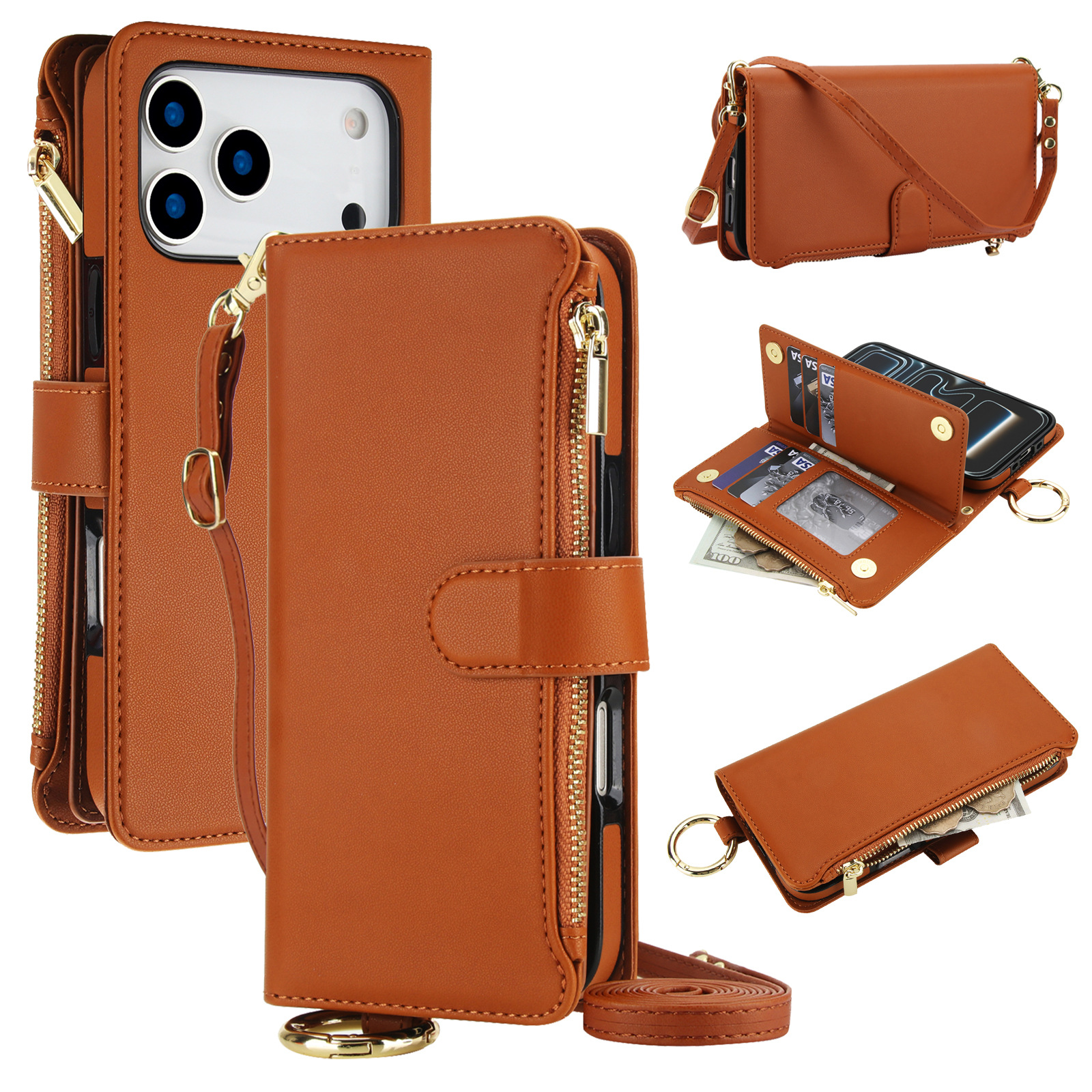 RFID Crossbody Leather Wallet Case for IPhone