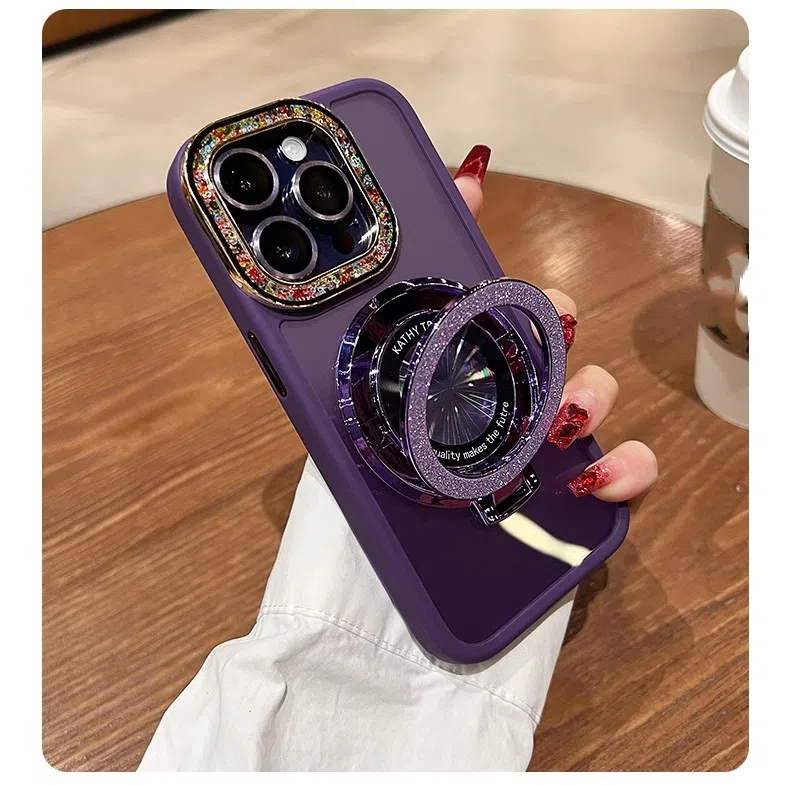 Luxury Plating Flash Glitter Mirror Holder Phone Case For iPhone