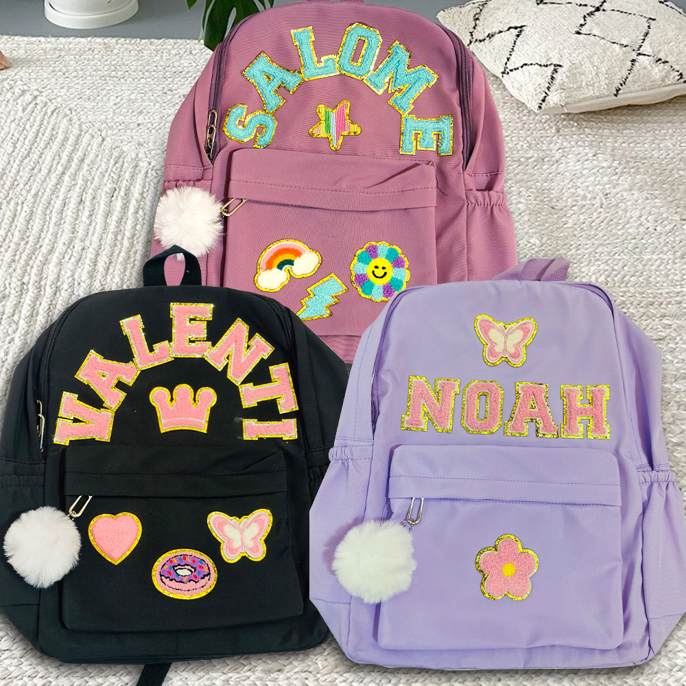 Personalized Chenille Letters Patch Kids School Backpack