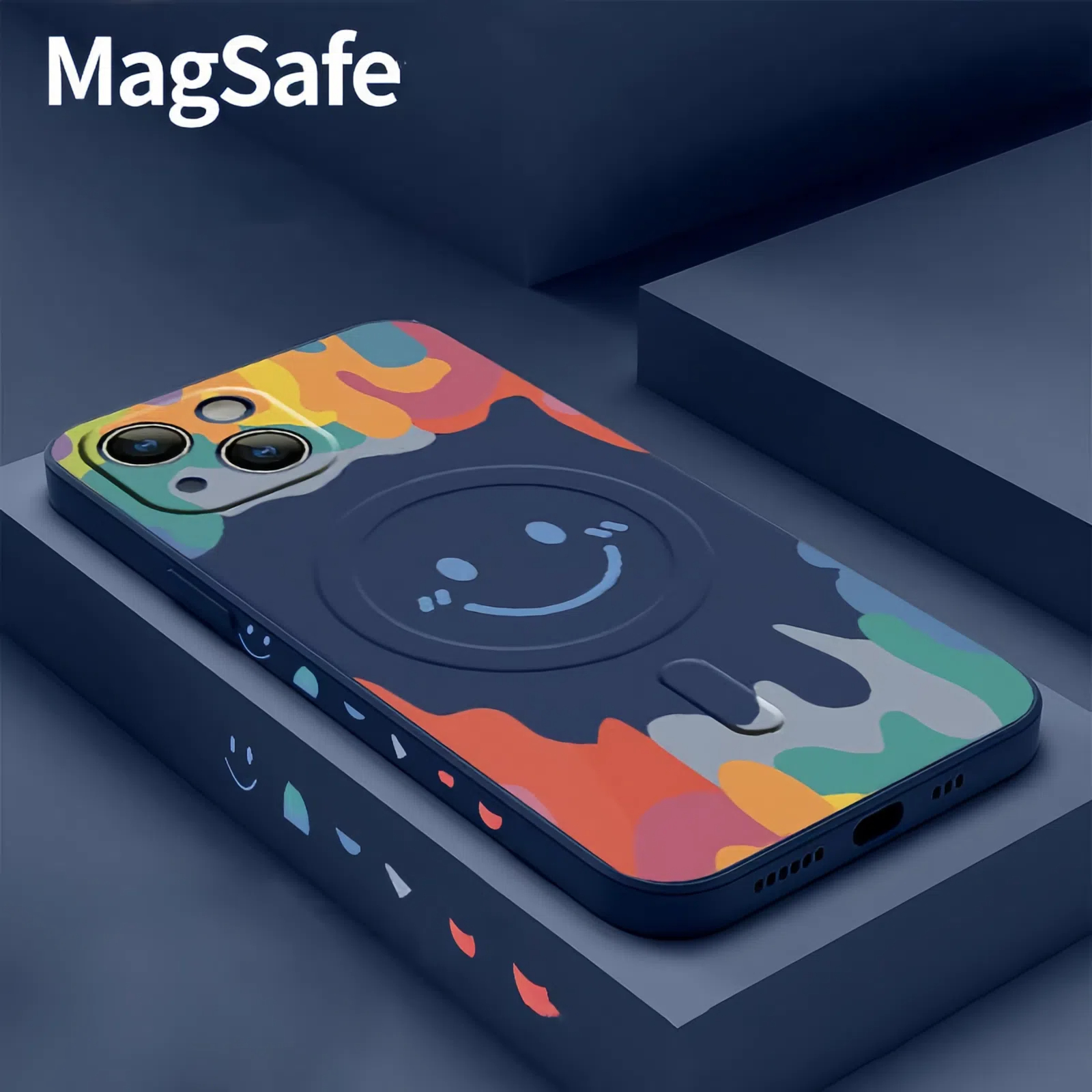 Magsafe magnetic graffiti smiley face silicone case for iPhone