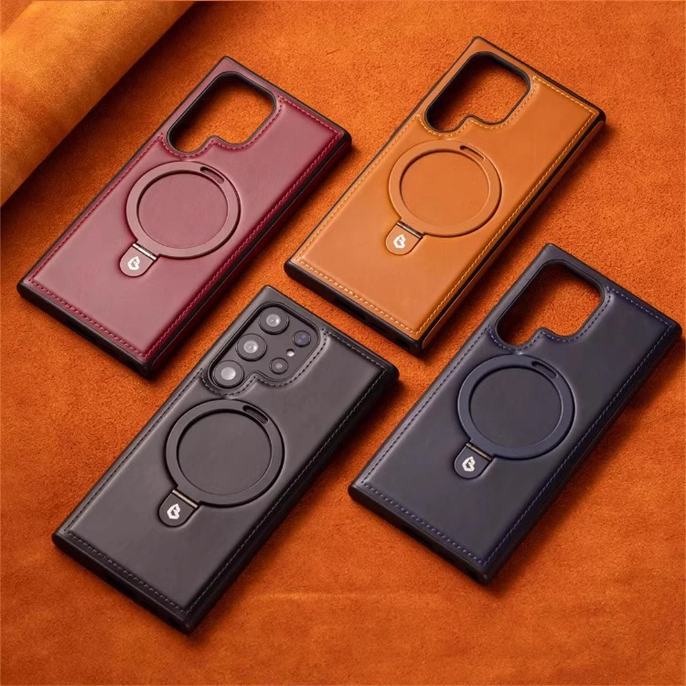 Luxurious Leather Magnetic Case with Invisible Stand for Samsung