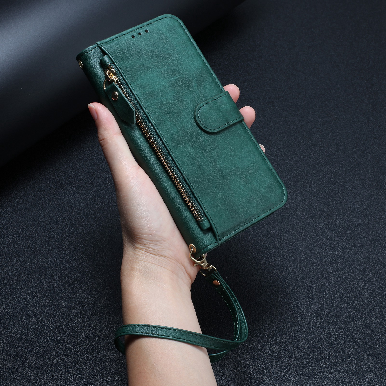 Wristband Zipper Card Slot Leather Wallet Case for Samsung