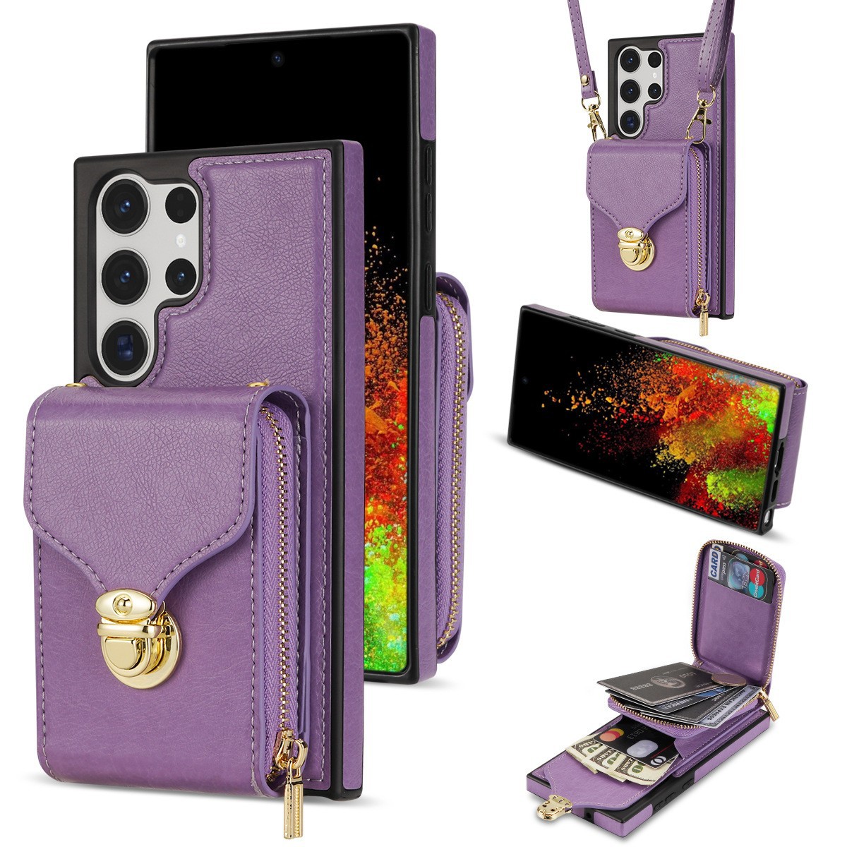 Multifunctional Crossbody Card Wallet Leather Case For Samsung