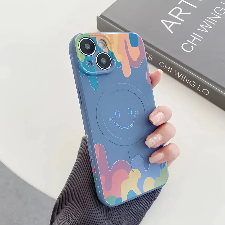 Graffiti smiley face silicone magnetic case for Samsung