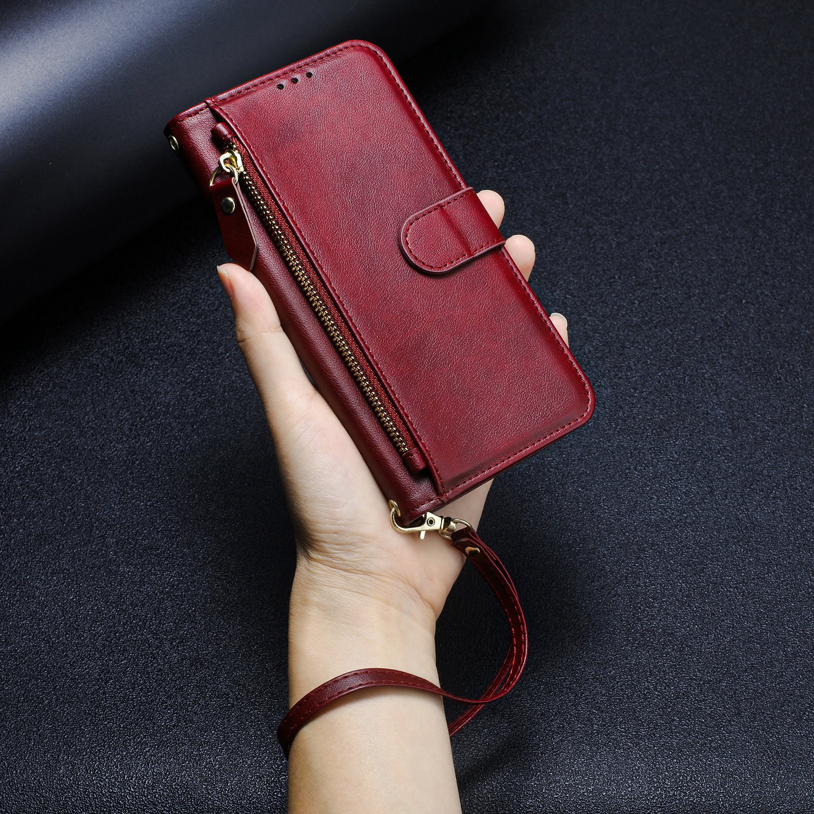 Wristband Zipper Card Slot Leather Wallet Case for Samsung