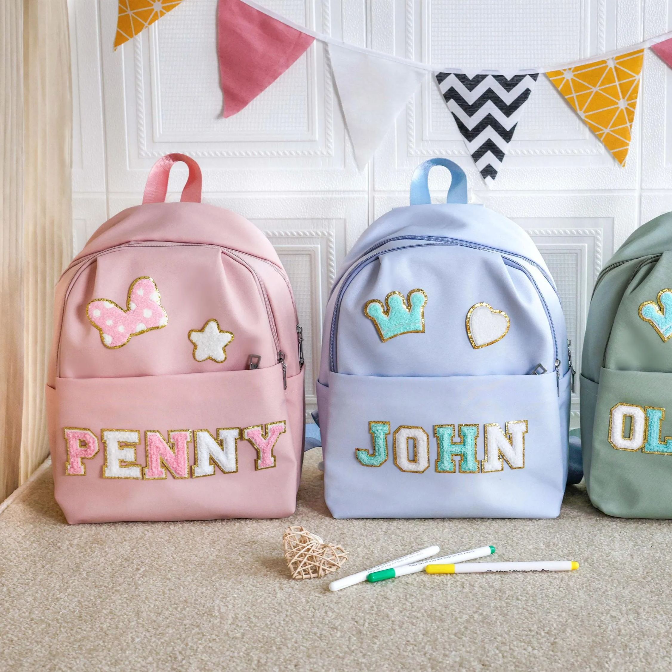 Personalized Chenille Letters Patch Kids School Backpack