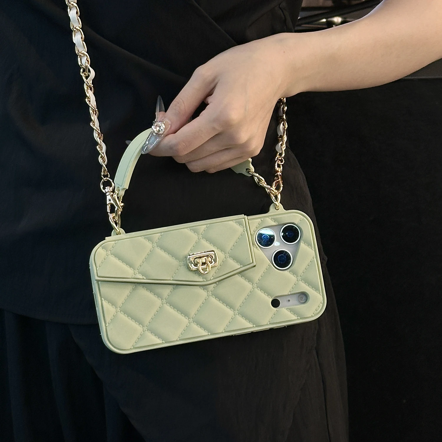 Luxury Quilted Crossbody Card Holder Case for iPhone