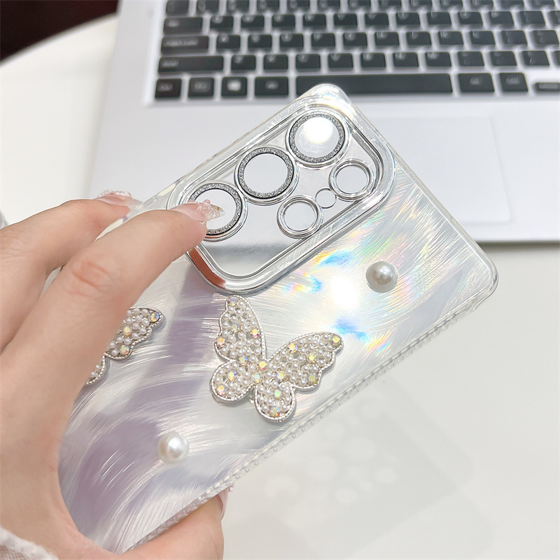 3D Pearl Butterfly Electroplating  Case For Samsung