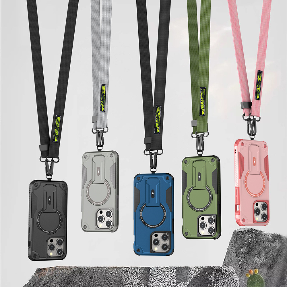 Outdoor Sports Long Strap Crossbody Magnetic Bracket Case for iPhone