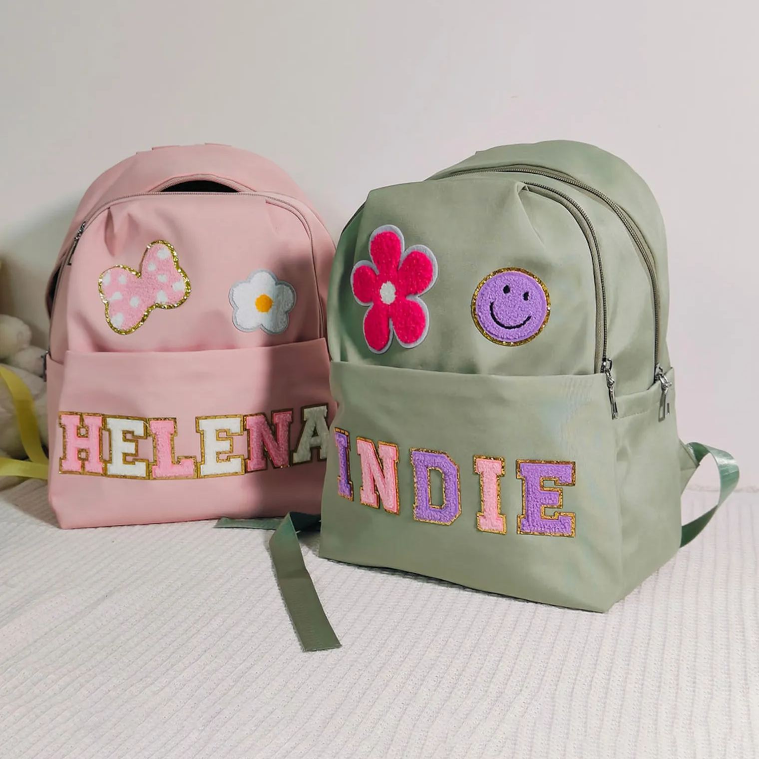 Personalized Chenille Letters Patch Kids School Backpack