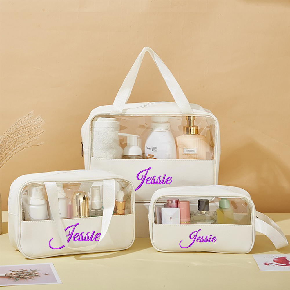 Personalized Embroidery Transparent Waterproof Cosmetics Toiletry Bag