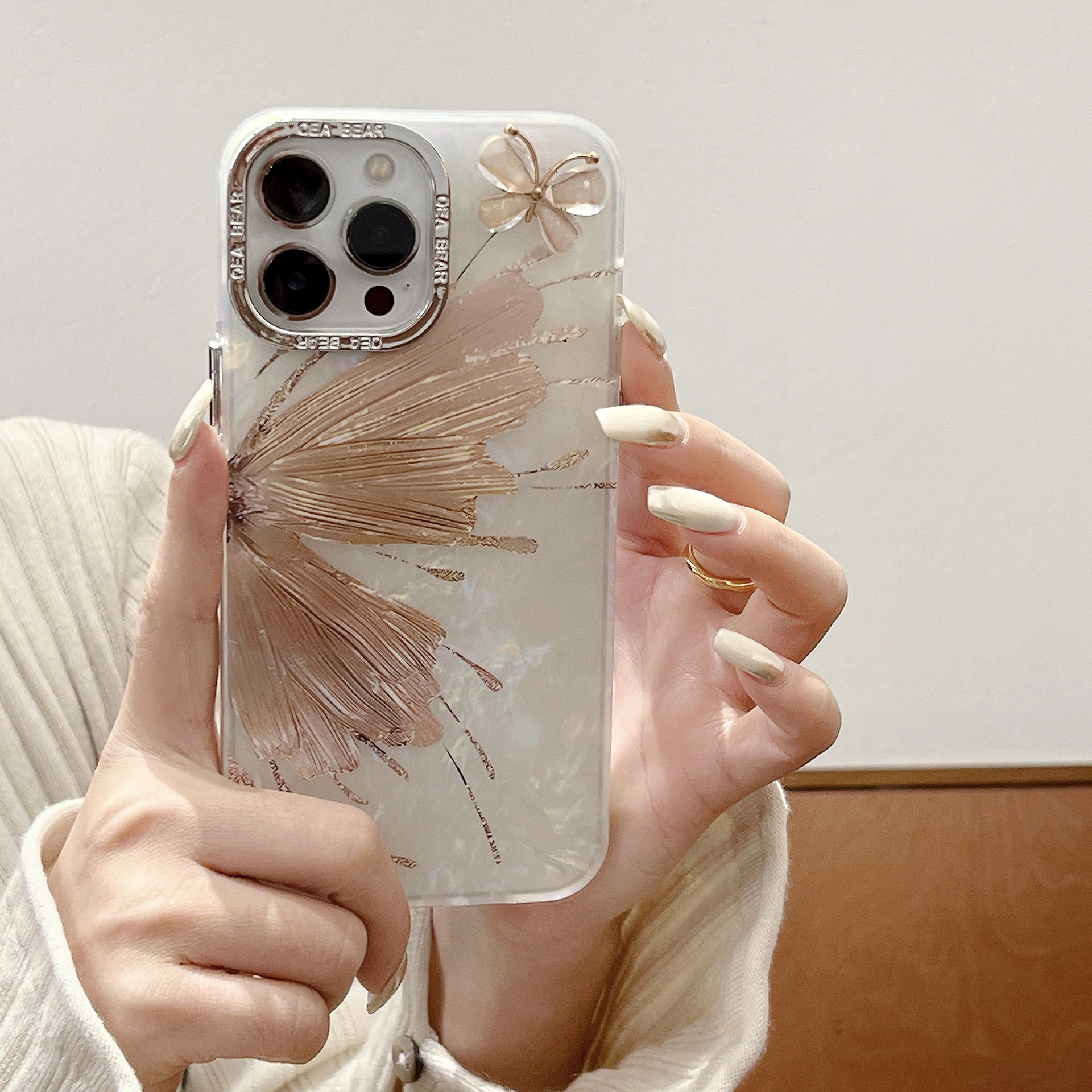 Plating Glitter Butterfly With Wrist Chain Case  For iPhone