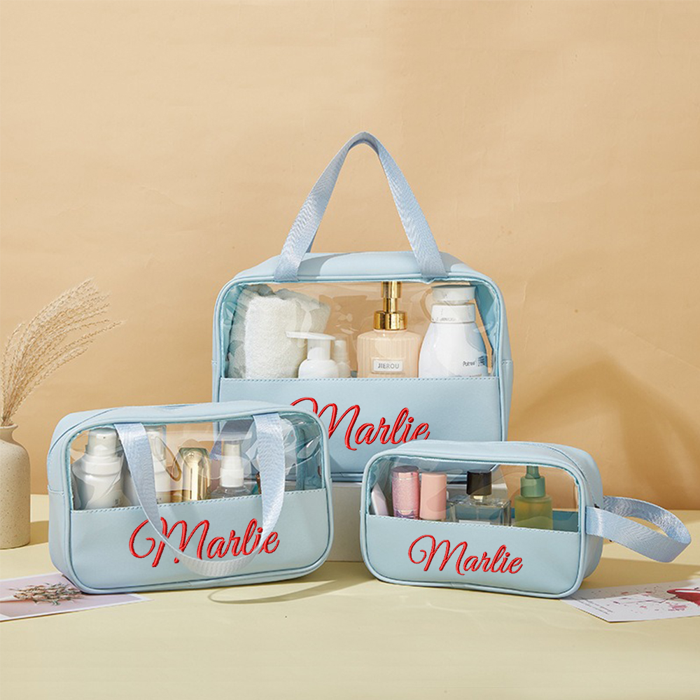 Personalized Embroidery Transparent Waterproof Cosmetics Toiletry Bag