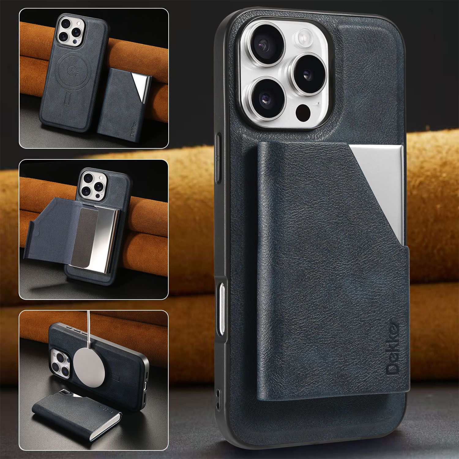 Support Magsafe wireless magnetic charging leather card holder case For iPhone