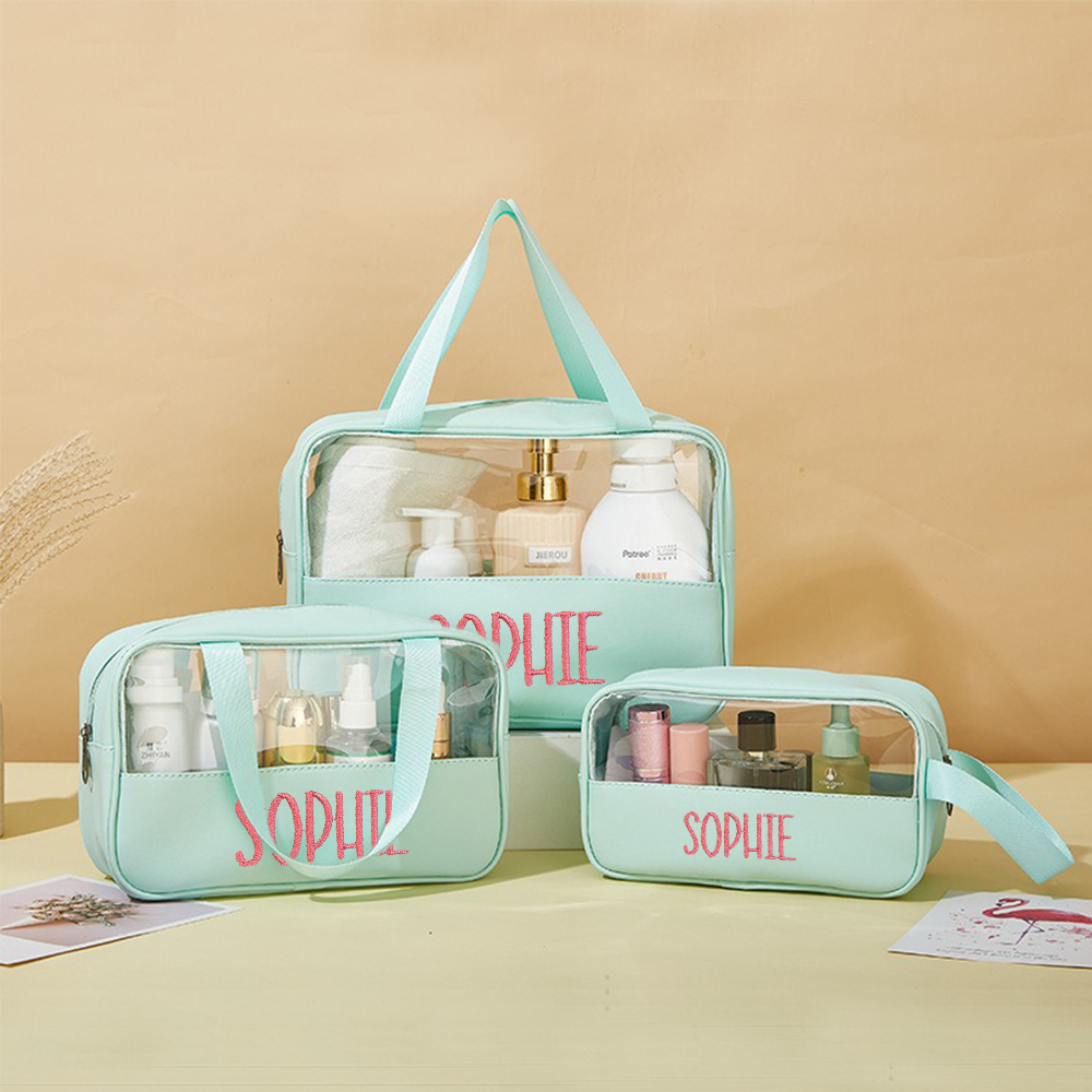 Personalized Embroidery Transparent Waterproof Cosmetics Toiletry Bag