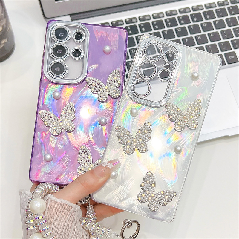 3D Pearl Butterfly Electroplating  Case For Samsung