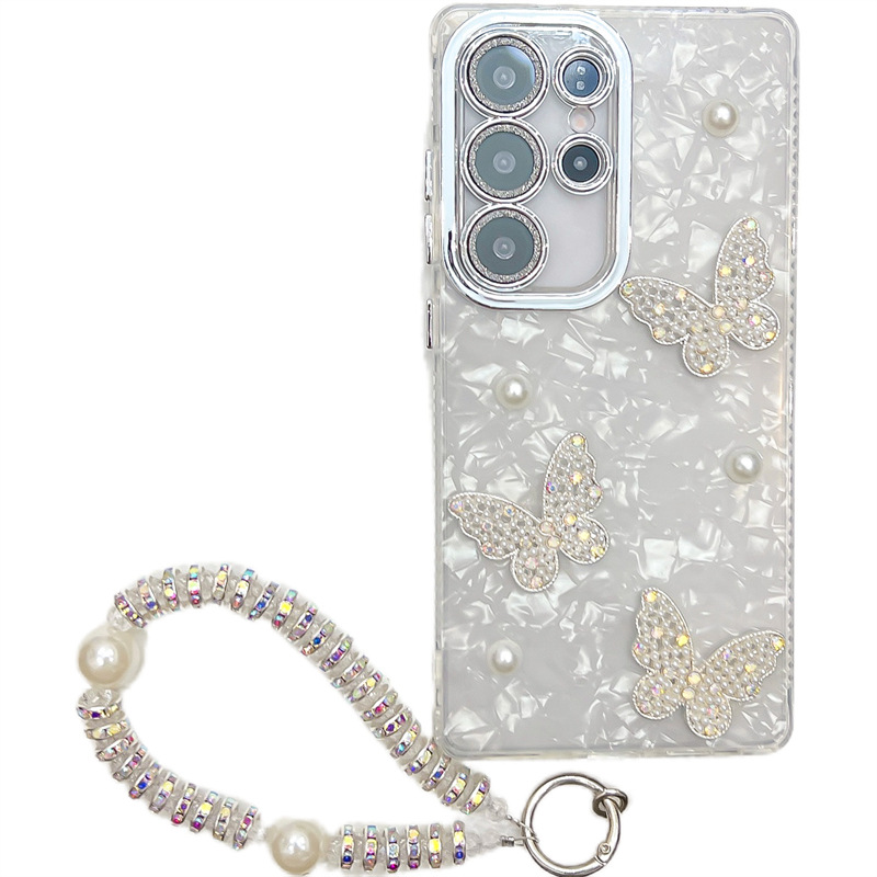 3D Pearl Butterfly Electroplating  Case For Samsung