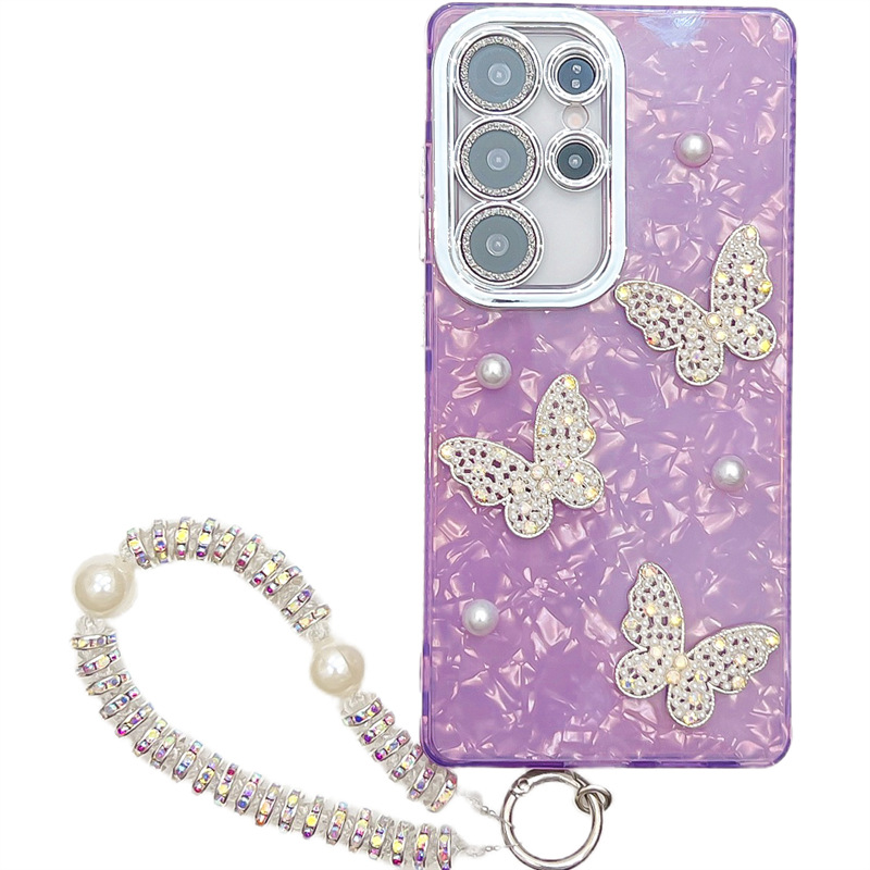3D Pearl Butterfly Electroplating  Case For Samsung
