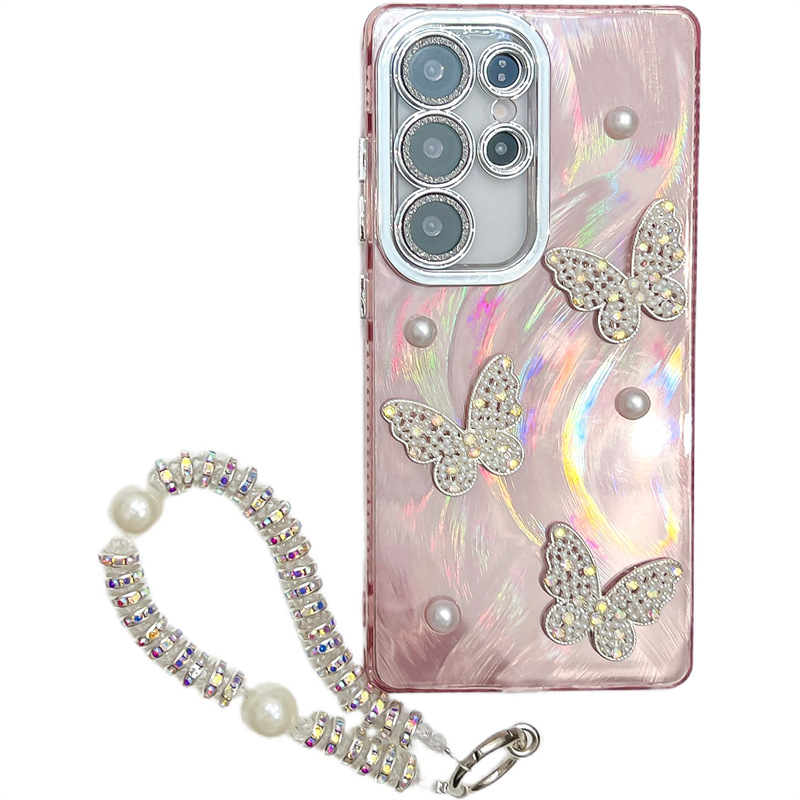 3D Pearl Butterfly Electroplating  Case For Samsung