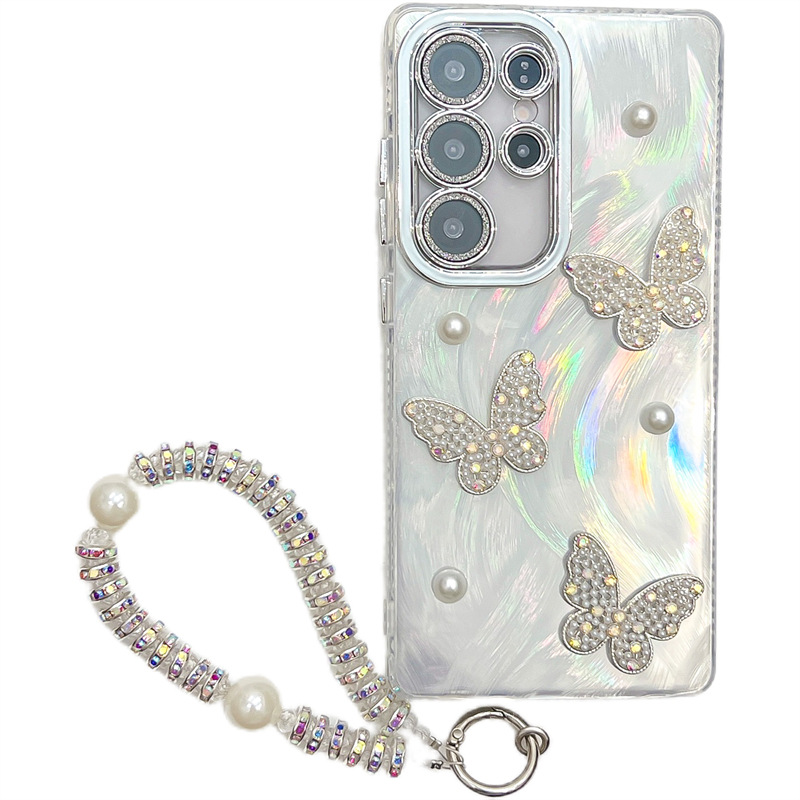 3D Pearl Butterfly Electroplating  Case For Samsung