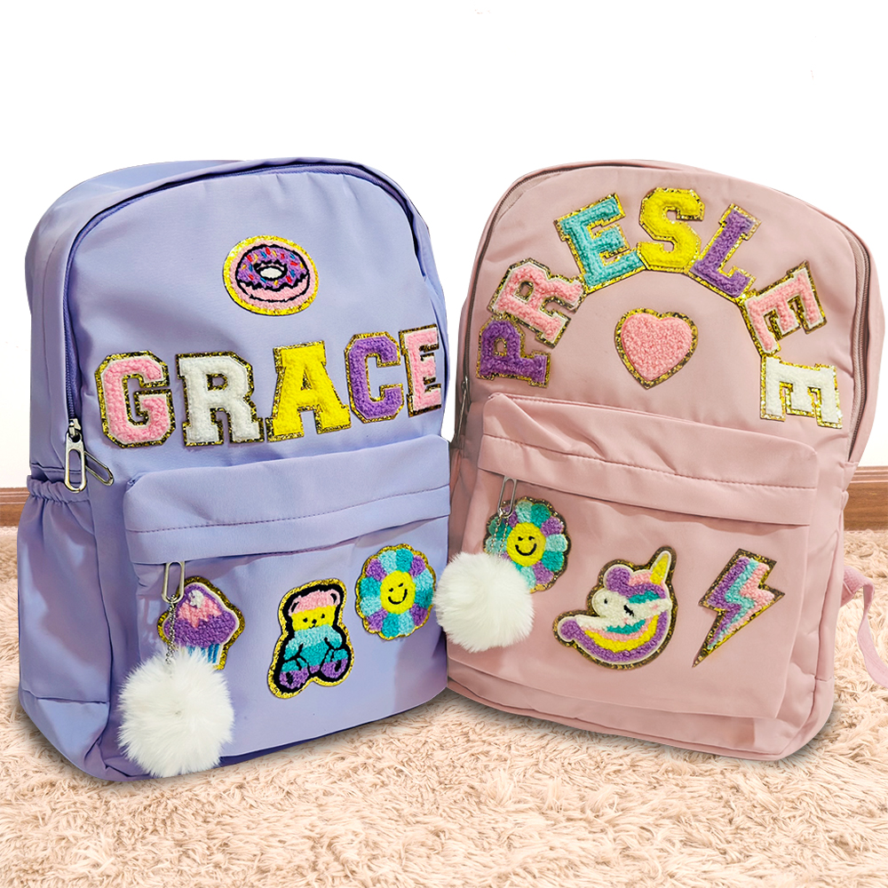 Personalized Chenille Letters Patch Kids School Backpack