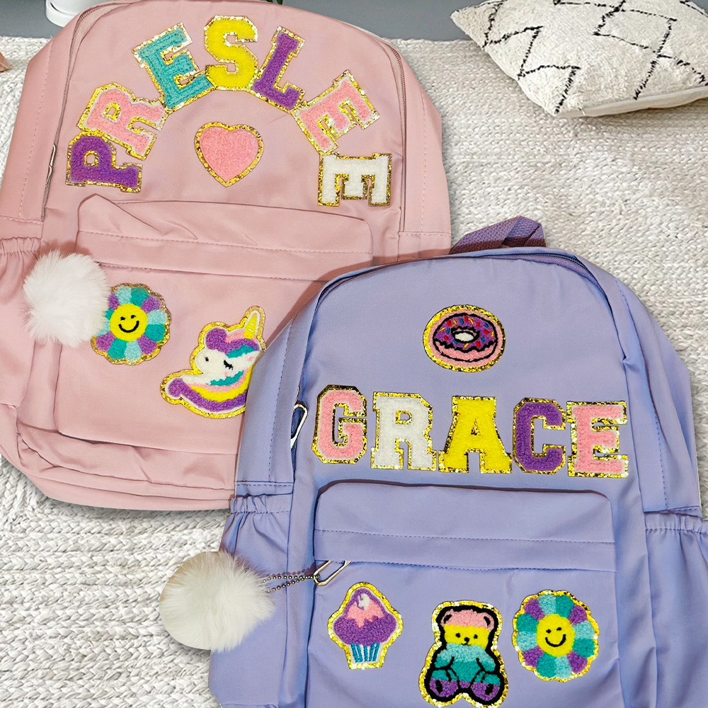 Personalized Chenille Letters Patch Kids School Backpack
