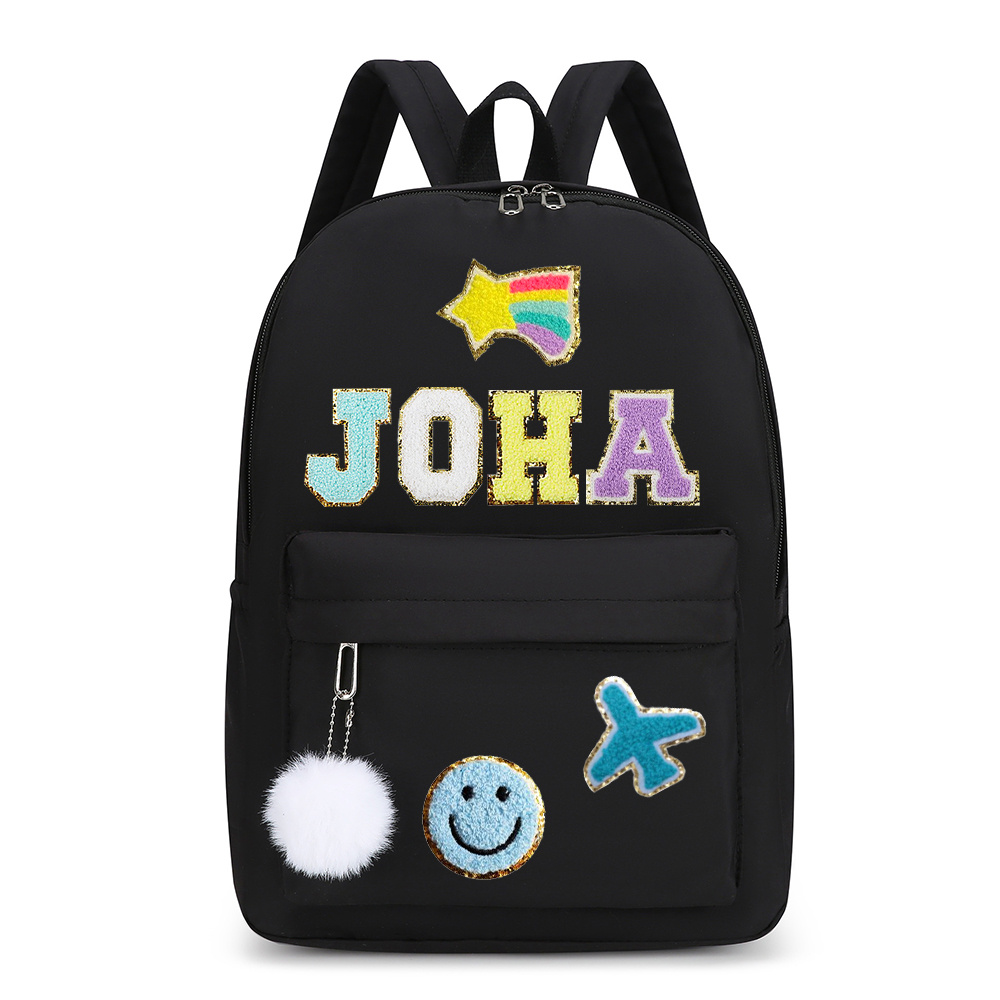 Personalized Chenille Letters Patch Kids School Backpack