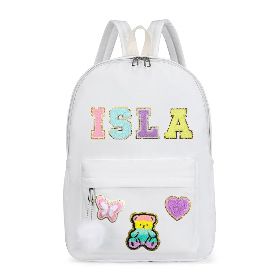 Personalized Chenille Letters Patch Kids School Backpack