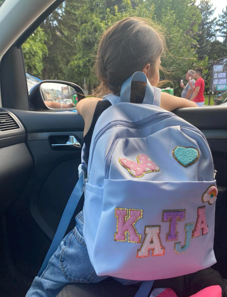 Personalized Chenille Letters Patch Kids School Backpack