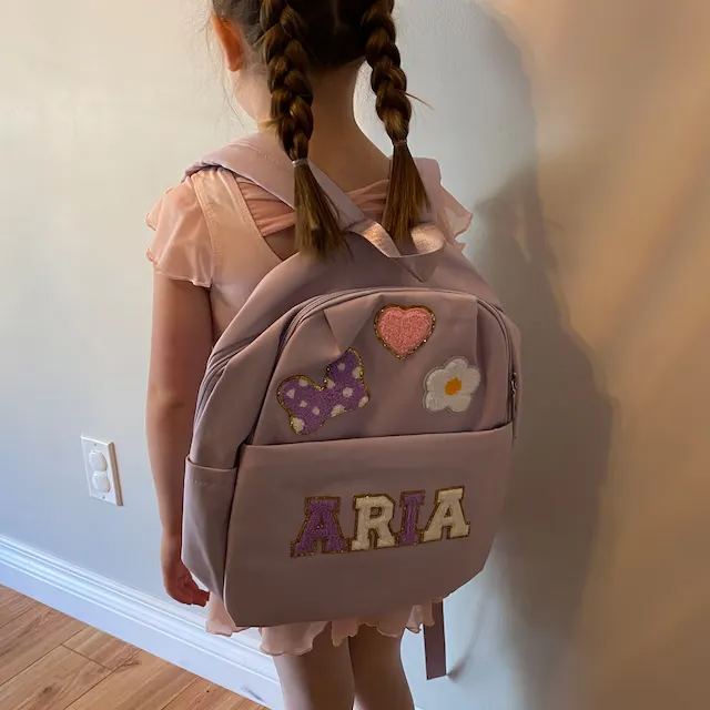 Personalized Chenille Letters Patch Kids School Backpack