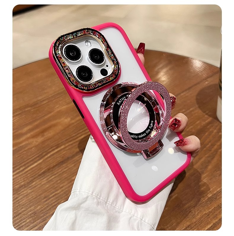 Luxury Plating Flash Glitter Mirror Holder Phone Case For iPhone